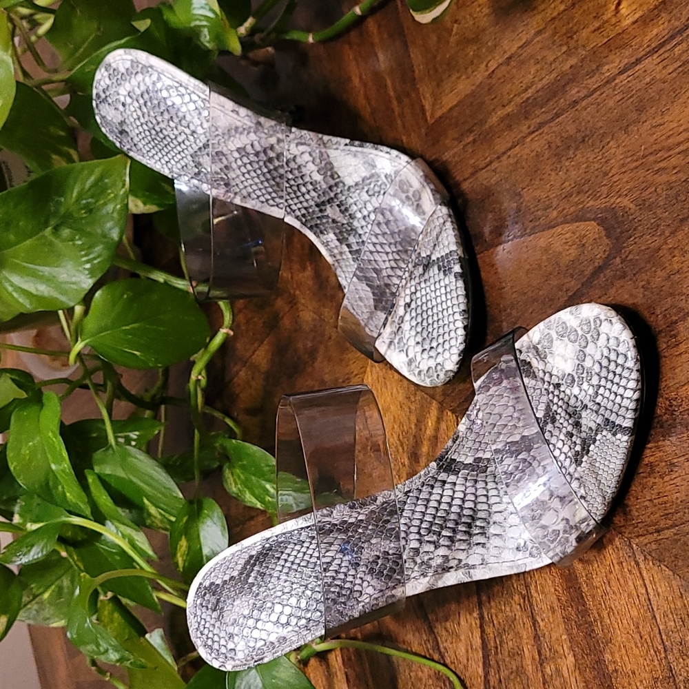 Express snake & clear heels. Sz 8